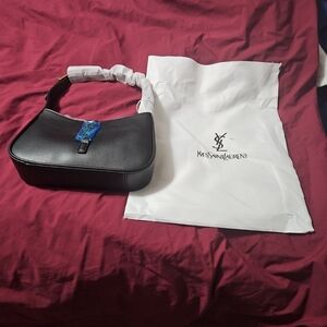 Yves Saint Laurent Black Leather Crescent Shoulder Bag